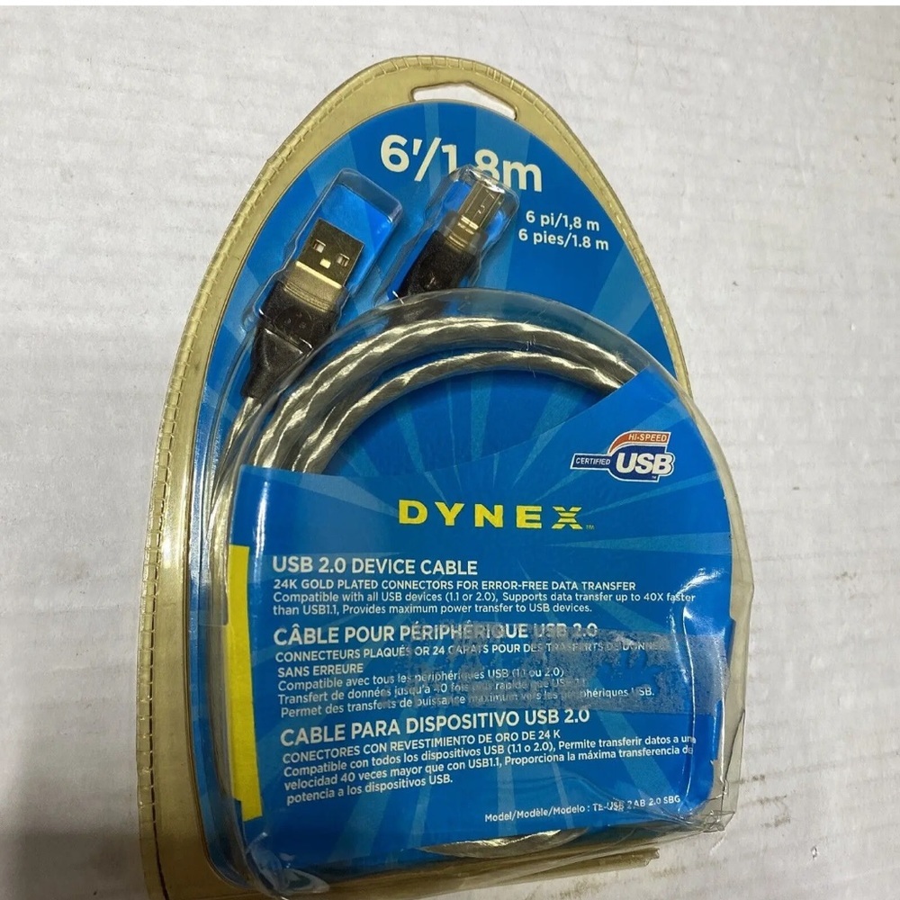 6’ - Dynex USB 2.0 A-to-B Printer Peripheral Device Cable AC/DC, New